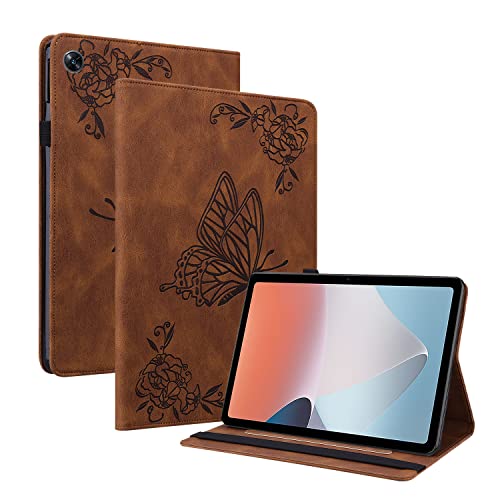 GRENJ Ooboom Hülle für Oppo Pad Air, Retro Butterfly Flower Pattern Flip Smart Cover Wallet PU Leather Bag Stand Card Slots Holder Elastic Band - Braun von GRENJ