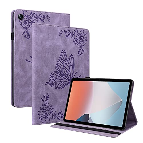 GRENJ Ooboom Hülle für Oppo Pad Air, Retro Butterfly Flower Pattern Flip Smart Cover Wallet PU Leather Bag Stand Card Slots Holder Elastic Band - Lavendel von GRENJ