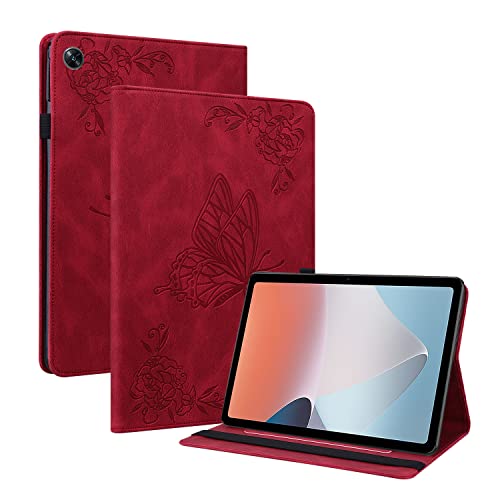 GRENJ Ooboom Hülle für Oppo Pad Air, Retro Butterfly Flower Pattern Flip Smart Cover Wallet PU Leather Bag Stand Card Slots Holder Elastic Band - Rot GRENJ Ooboom Hülle für Oppo Pad Air, Retro Butterfly Flower Pattern Flip Smart Cover Wallet PU Leather Bag Stand Card Slots Holder Elastic Band - Rot von GRENJ