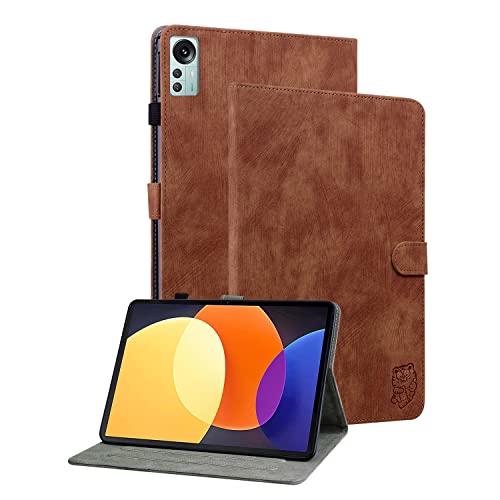 GRENJ Ooboom Hülle für Xiaomi Pad 5 Pro 12,4", Süßer Tiger Magnetische Flip Folio Smart Cover PU Leder Schutzhülle Tasche Brieftasche Wallet Case Ständer Kartenfächer - Braun von GRENJ