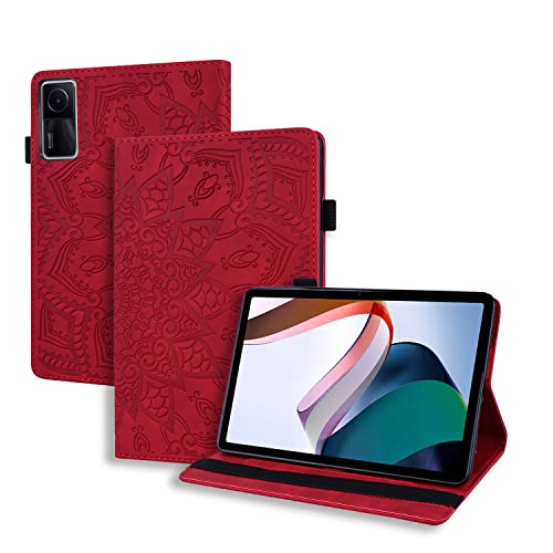GRENJ Ooboom Hülle für Xiaomi Redmi Pad, Mandala Muster Flip Smart Cover PU Leder Schutzhülle Tasche Brieftasche Multi-Winkel Wallet Case Ständer mit Kartenfächer - Rot von GRENJ
