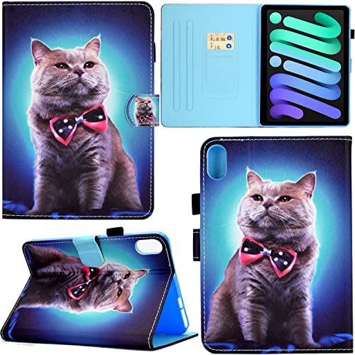 GRENJ Ooboom Hülle für iPad Mini6 2021, PU Leder Flip Smart Cover Schutzhülle Tasche Brieftasche Wallet Case Schale Ständer mit Kartenfächer Magnetverschluss - Katze von GRENJ