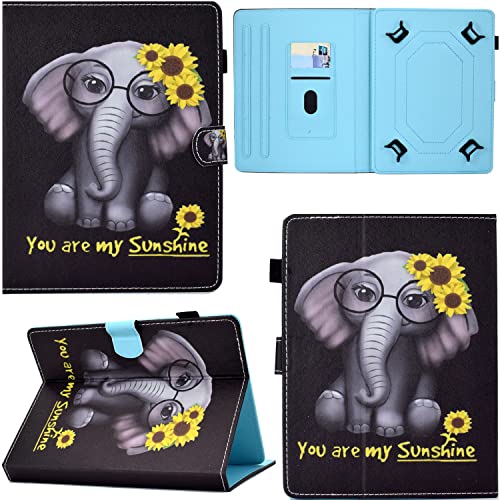 GRENJ Ooboom Universal Hülle für 9,7" 10" 10,1" Zoll Android Tablets, PU Leder Flip Smart Cover Schutzhülle Dünn Tasche Brieftasche Wallet Case Ständer mit Kartenfächer Magnetverschluss - Elefant von GRENJ