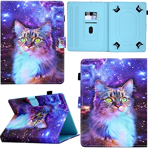 GRENJ Ooboom Universal Hülle für 9,7" 10" 10,1" Zoll Android Tablets, PU Leder Flip Smart Cover Schutzhülle Dünn Tasche Brieftasche Wallet Case Ständer mit Kartenfächer Magnetverschluss - Katze Stern von GRENJ