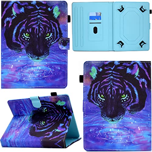 GRENJ Ooboom Universal Hülle für 9,7" 10" 10,1" Zoll Android Tablets, PU Leder Flip Smart Cover Schutzhülle Dünn Tasche Brieftasche Wallet Case Ständer mit Kartenfächer Magnetverschluss - Tiger von GRENJ