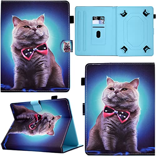 GRENJ Ooboom Universal Hülle für 9,7" 10" 10,1" Zoll Android Tablets, PU Leder Flip Smart Cover Schutzhülle Tasche Brieftasche Wallet Case Schale Ständer mit Kartenfächer Magnetverschluss - Katze von GRENJ