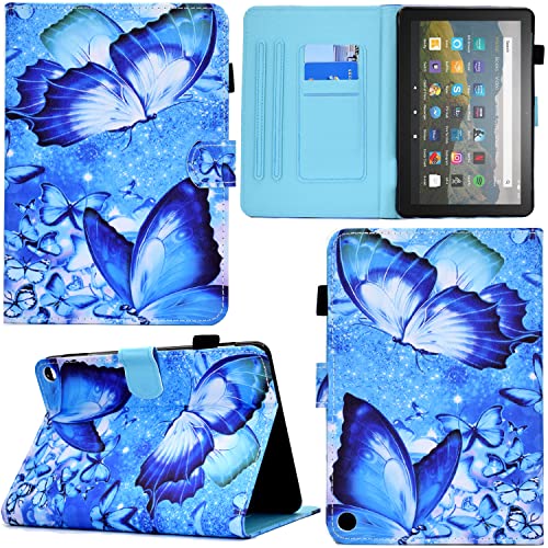 Ooboom Hülle für Fire HD 10 2021/HD 10 Plus Tablet 10,1" 2021, PU Leder Flip Smart Cover Schutzhülle Tasche Brieftasche Wallet Case Schale Ständer mit Kartenfächer Magnetverschluss - Schmetterling von GRENJ