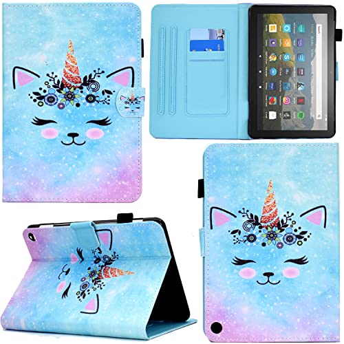 Ooboom Hülle für Fire HD 8 2020/Fire HD 8 Plus Tablet 2020, PU Leder Flip Smart Cover Schutzhülle Tasche Brieftasche Wallet Case Schale Ständer mit Kartenfächer Magnetverschluss - Lächeln Gesicht von GRENJ