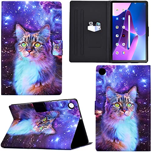 Ooboom Hülle für Lenovo Tab M10 (3rd Gen) 10,1" 2022, PU Leder Flip Smart Cover Schutzhülle Dünn Tasche Brieftasche Wallet Case Ständer mit Kartenfächer Magnetverschluss - Katze Stern von GRENJ