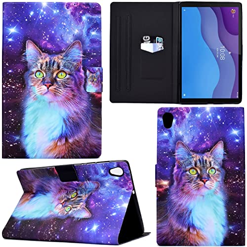 Ooboom Hülle für Lenovo Tab M10 HD(2nd Gen) Tablet 10,1" TB-X306X/X306F, PU Leder Flip Smart Cover Schutzhülle Dünn Tasche Brieftasche Wallet Case Ständer Kartenfächer Magnetverschluss - Katze Stern von GRENJ