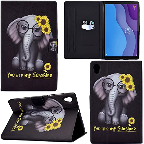 Ooboom Hülle für Lenovo Tab M10 HD(2nd Gen) Tablet 10,1" TB-X306X/X306F, PU Leder Flip Smart Cover Schutzhülle Dünn Tasche Brieftasche Wallet Case Ständer mit Kartenfächer Magnetverschluss - Elefant von GRENJ