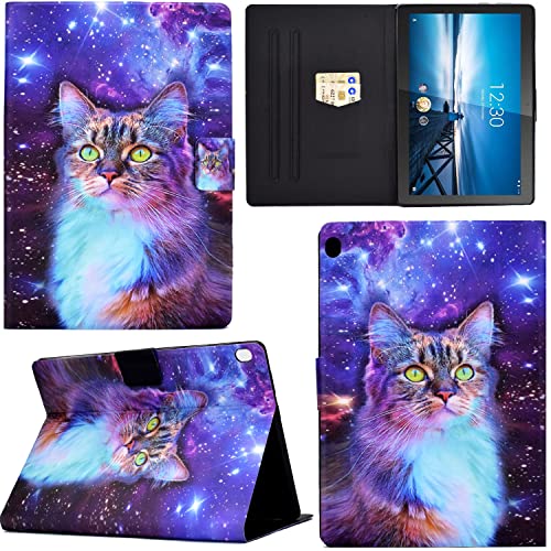 Ooboom Hülle für Lenovo Tab M10 HD 10,1" Tablet TB-X605F/TB-X505, PU Leder Flip Smart Cover Schutzhülle Dünn Tasche Brieftasche Wallet Case Ständer mit Kartenfächer Magnetverschluss - Katze Stern von GRENJ