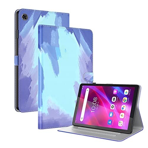 Ooboom Hülle für Lenovo Tab M7 (3rd Gen) 7 Zoll Tablet, Malerei Design Magnetische Flip Folio Smart Cover PU Leder Schutzhülle Tasche Brieftasche Wallet Case Ständer mit Kartenfächer - Blau von GRENJ