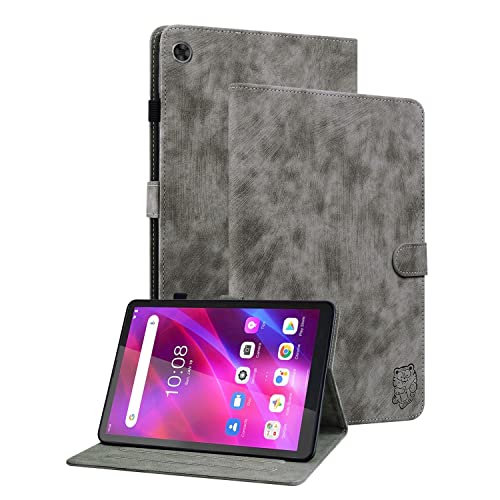 Ooboom Hülle für Lenovo Tab M7 (3rd Gen) 7 Zoll Tablet, Süßer Tiger Magnetische Flip Folio Smart Cover PU Leder Schutzhülle Tasche Brieftasche Wallet Case Ständer Kartenfächer - Grau von GRENJ