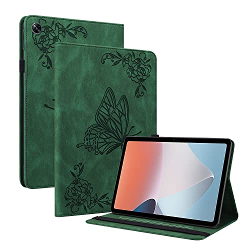 Ooboom Hülle für Oppo Pad Air, Retro Butterfly Flower Pattern Flip Smart Cover Wallet PU Leather Bag Stand Card Slots Holder Elastic Band - Grün von GRENJ