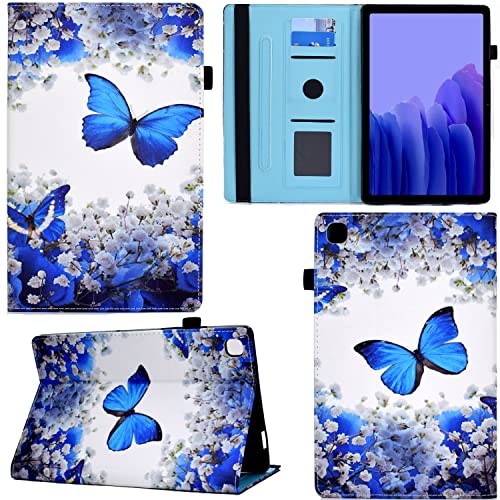 Ooboom Hülle für Samsung Galaxy Tab A7, PU Leder Flip Smart Cover Schutzhülle Tasche Brieftasche Wallet Case Schale Ständer mit Kartenfächer Gummiband - Blau Schmetterling von GRENJ