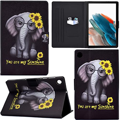 Ooboom Hülle für Samsung Galaxy Tab A8 10,5", PU Leder Flip Smart Cover Schutzhülle Dünn Tasche Brieftasche Wallet Case Ständer mit Kartenfächer Magnetverschluss - Elefant von GRENJ