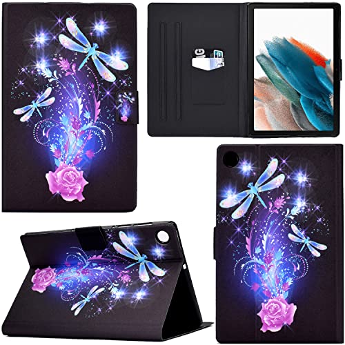 Ooboom Hülle für Samsung Galaxy Tab A8 10,5", PU Leder Flip Smart Cover Schutzhülle Dünn Tasche Brieftasche Wallet Case Ständer mit Kartenfächer Magnetverschluss - Libelle von GRENJ