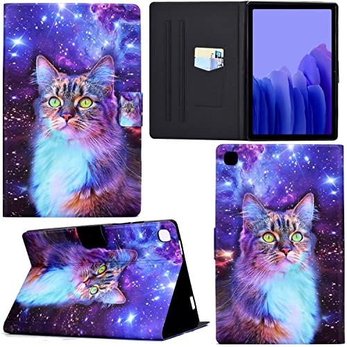 Ooboom Hülle für Samsung Galaxy Tab S6 Lite, PU Leder Flip Smart Cover Schutzhülle Dünn Tasche Brieftasche Wallet Case Ständer mit Kartenfächer Magnetverschluss - Katze Stern von GRENJ