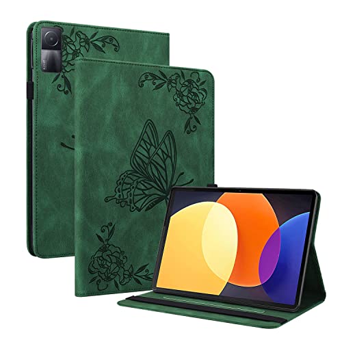 Ooboom Hülle für Xiaomi Redmi Pad, Retro Butterfly Flower Pattern Flip Smart Cover Wallet PU Leather Bag Stand Card Slots Holder Elastic Band - Grün von GRENJ