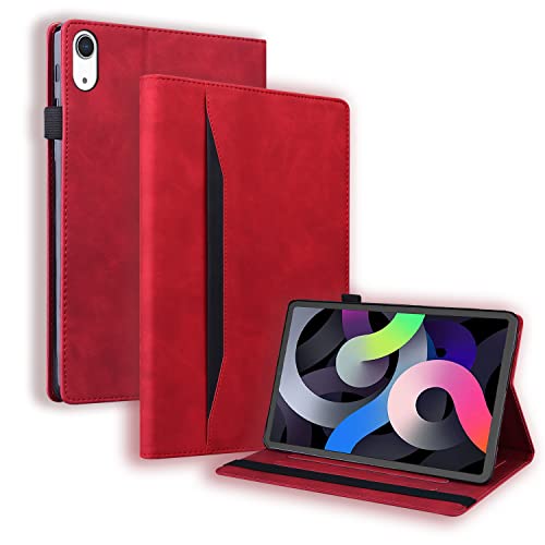Ooboom Hülle für iPad 10,9 Zoll 2022(10th Gen), Flip Folio Smart Cover PU Leder Schutzhülle Tasche Brieftasche Wallet Case Ständer mit Gummiband - Rot von GRENJ