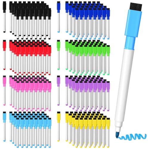 GREOHNMPAW 200 Stück Magnetische, Trocken Abwischbare Marker, Whiteboard-Marker mit Spitze und Radierkappe, für Schule, Büro, Zuhause (Mehrfarbig), Langlebig, Einfach zu Verwenden, Hohe Qualitä von GREOHNMPAW