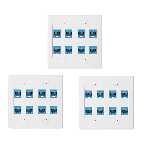 GREOHNMPAW 3X Ethernet Wand Platte 8 Port - Doppel Gang Cat6 RJ45 Jack Netzwerk Kabel Front Platte Buchse Auf Buchse - Blau von GREOHNMPAW