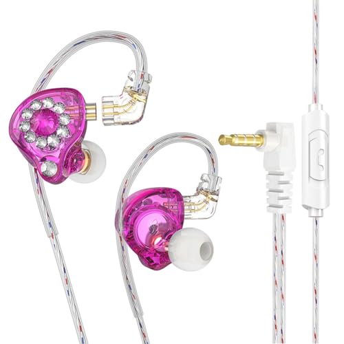GREOHNMPAW In-Ear-Monitor-Kopfhörer, Ohrhörer, 11 Mm, PET-Verbundmembran, Dynamischer Ohrhörer, 3,5 Mm, Lila, mit Mikrofon von GREOHNMPAW