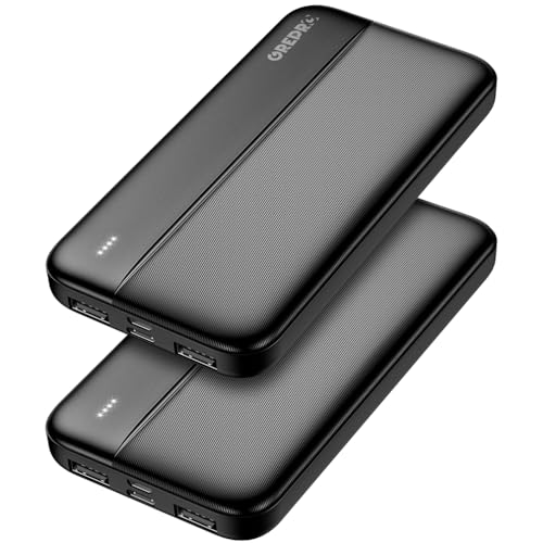 PowerBank 10000mAh - 2 Stück,GREPRO Externer Handyakkus,Power Bank Klein Aber Stark mit Type-c + Micro Eingängen Ports und 2.4A 2 USB + USB-C Ausgängen Ports für Smartphones,Tablet von GREPRO