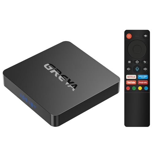 GREVA Android TV Box, Smart TV Box Android 11.0 Amlogic S905Y4 2GB RAM 16GB ROM Ultra HD 4K HDR, Internet TV Box WiFi 2.4/5.8GHz Dual Band 10/100M LAN Enternet Bluetooth 4.2 von GREVA