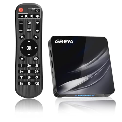 GREVA Android TV Box 4K, Android Box 11.0 mit 4GB RAM 32GB ROM Amlogic S905W2 WiFi 2.4G/ 5.8G 10/100M LAN Enternet Bluetooth 4.2 Smart TV Box Android mit Fernbedienung von GREVA