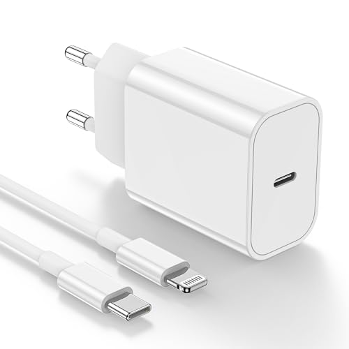 20W Apple Ladegerät [Apple MFI Zertifiziert] mit 2M Lightning Ladekabel, Ladeadapter Schnellladung, USB C Schnellladekabel, Ladestecker, geeignet für iPhone 15/14/13/12/11/Plus/Pro Max/XS/iPad -Weiß von GRODOE