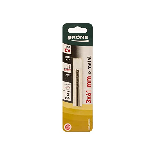 GRÖNE Kobalt Metallbohrer - Bohrer aus Kobalt - HSS-Stahl - 2er-Set - Hohe Schnittgeschwindigkeit - Beständig gegen extreme Temperaturen - Überhitzt Nicht - 3mm 2 Stk. GRÖNE Kobalt Metallbohrer - Bohrer aus Kobalt - HSS-Stahl - 2er-Set - Hohe Schnittgeschwindigkeit - Beständig gegen extreme Temperaturen - Überhitzt Nicht - 3mm 2 Stk. von GRÖNE