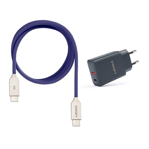Ladegerät USB-A + USB-C 20 W mit Kabel Typ C 1 m | Schnellladung 3 A | farbiges Flüssigsilikon | CE-zertifiziert | sicher und kompatibel mit iPhone, iPad, Samsung und Android von GROOVY