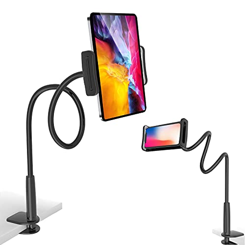 GRSTREE Tablethalterungen für Bett, Flexible Arm verstellbare HandyHalter, 31.5”(80cm) Long Arm Clamp Bracket Mount Stand für 4.7~10.5" iPhone/iPad Air/Pro/Mini/Tablet,Schwarz von GRSTREE