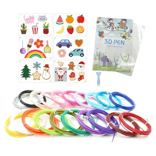 PLA Filament für 3D Stift/3D pen Druckmaterialien, 20 Farben, insgesamt 100 Meter, 1,75 mm, 3D-Druck-Zeichenbuch wiederverwendbar Bunte 22 Muster mit einer transparenten Kopierbrett und einem Kraber. von GRSTREE