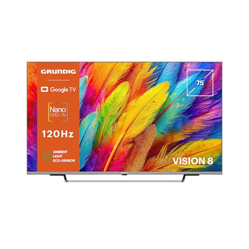 GRUNDIG 75 VOE 83 Fernseher 75 Zoll (189 cm) Nano UHD+, 120 Hz, Google, 4K UHD, Dolby Atmos, Magic Fidelity, Chromecast Built-in, Bluetooth, Smart, Sprachsteuerung, Schwarz von GRUNDIG