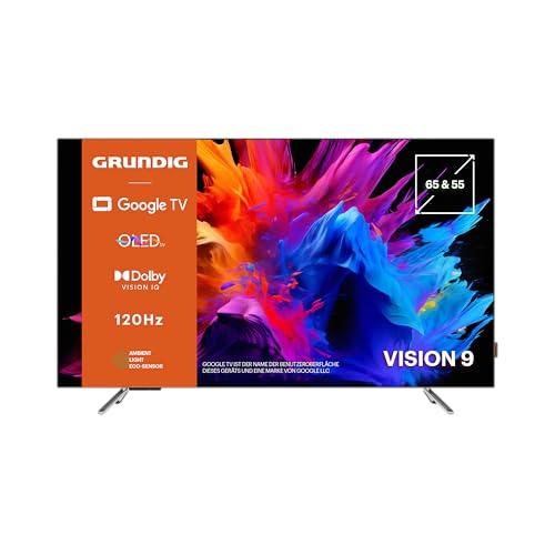Grundig 55 GOB 9480 Fernseher 55 Zoll (139 cm) Google TV, OLED TV, 4K UHD, Dolby Vision IQ, Dolby Atmos, 60 W Sound, Hey Google Sprachsteuerung, Smart TV, Bluetooth, Silber von GRUNDIG