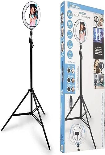 Grundig Selfie Ringlicht - auf Stativ - Ringleuchte - Ringlight für Handy - LED - Flexibel - 210 cm Grundig Selfie Ringlicht - auf Stativ - Ringleuchte - Ringlight für Handy - LED - Flexibel - 210 cm von GRUNDIG