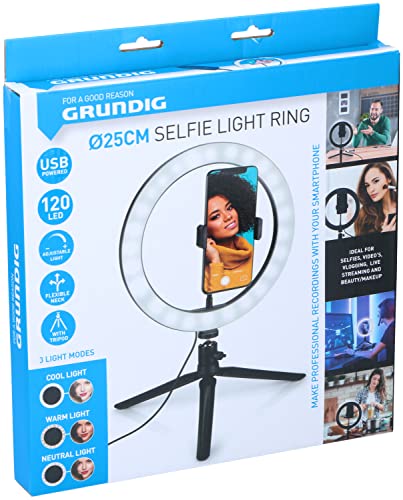 Grundig Selfie Ringlicht auf Stativ - Ringleuchte - für Smartphone - Social Media und Vlogs - LED - flexibel - 25 cm Grundig Selfie Ringlicht auf Stativ - Ringleuchte - für Smartphone - Social Media und Vlogs - LED - flexibel - 25 cm von GRUNDIG