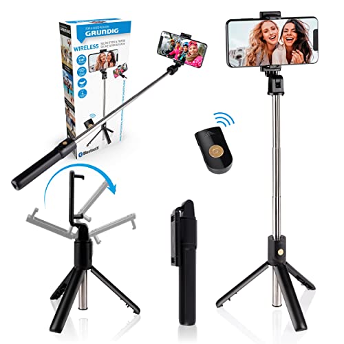 Grundig Selfie Stick und Handystativ - Stativ für Smartphone - mit Bluetooth-Fernbedienung - Smartphones von 58 bis 100 MM - Ausfahrbar von 19 bis 70 cm - Kunststoff - Schwarz von GRUNDIG
