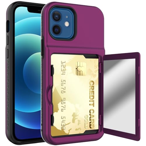 GRXRITUK Schutzhülle kompatibel mit iPhone 12, 15,5 cm (6,1 Zoll), Brieftasche, Kreditkartenhalter, Ausweisfach, Schiebetür, versteckte Tasche, kratzfest, zweilagig, Hybrid-Schutzhülle, Hartschale von GRXRITUK