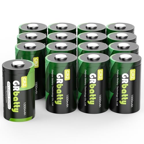 GRbatty CR2 Batterie 3V Lithium Batterie 1000mAh, CR2 Foto Lithium Batterien Hohe Kapazität für Digitalkameras, Taschenlampen, Nachtsichtbrillen (16 Stück), Nicht Wiederaufladbar von GRbatty