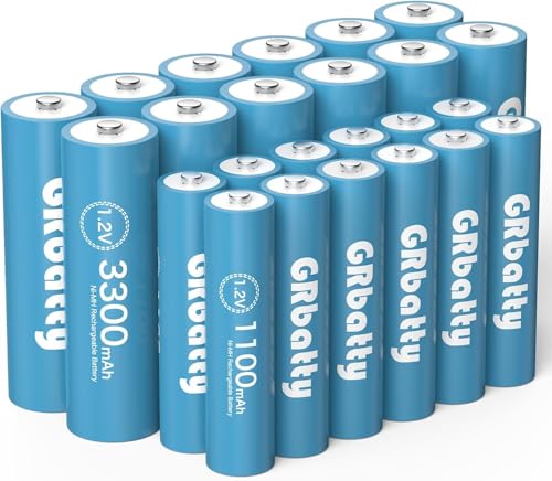 GRbatty NiMH 3300 mAh AA wiederaufladbare Batterien, 12 Stück, 1,2 V AA wiederaufladbare Batterien und 12 Stück 1100 mAh AAA NiMH-Batterien, 1200 Zyklen von GRbatty