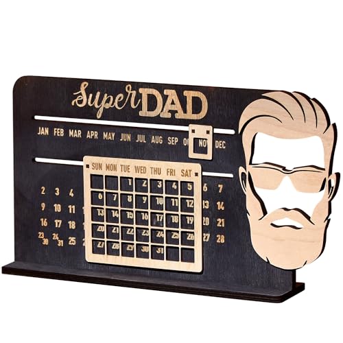 Schreibtisch "SuperDAD" Immerwährender Holzkalender - natürliche Dekoration aus Birkenfurnier - Dauerkalender für Büro, Wohnzimmer - Freunde, Hochzeitsgeschenk. von GS-ROAD