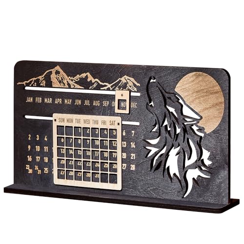 Schreibtisch "Wolf" Immerwährender Holzkalender - natürliche Dekoration aus Birkenfurnier - Dauerkalender für Büro, Wohnzimmer - Freunde, Hochzeitsgeschenk. von GS-ROAD