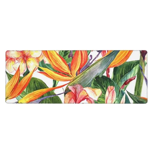 GSGCSBYMLG Mauspad mit bunten Blumen, Vogel, bedruckt, 30 x 80 cm, großes Büro-Schreibtischunterlage, Schreibtisch-Dekoration von GSGCSBYMLG