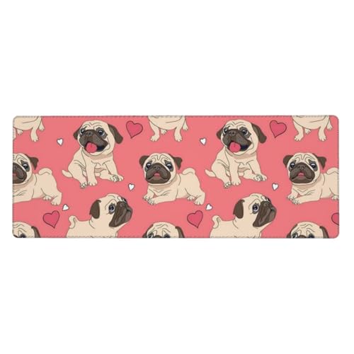 GSGCSBYMLG Mauspad mit lustigem Cartoon-Mops-Motiv, bedruckt, 30 x 80 cm, großes Büro-Schreibtischunterlage, Schreibtisch-Dekoration von GSGCSBYMLG