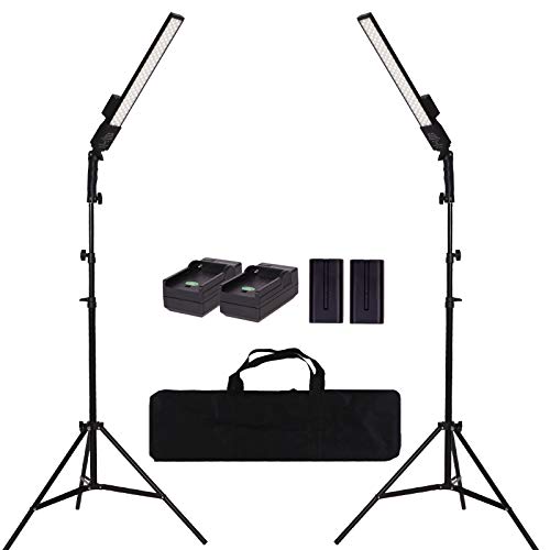 GSKAIWEN LED Videolicht batteriebetriebenes Fotolicht mit tragbarer Handstab,dimmbar 2800-5500K Photo Studio-Beleuchtungsset mit NP-F970 Lithium-Ionen-Akku und Lichtständer für Porträt, Außenvideo von GSKAIWEN