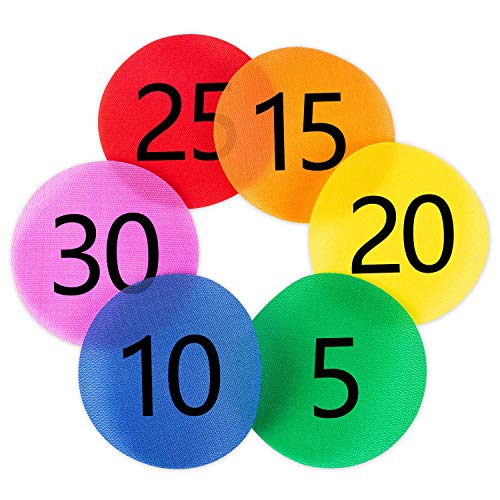 Teppich-Spot-Marker, 30 Stück, Kreise mit Zahlen 1-30 für Lehrer (6 Farben) von GSM Brands